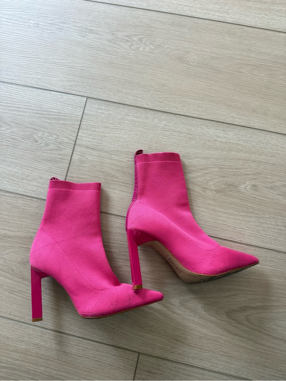 Schutz Hot Pink Stretch-Knit Pointed Toe High Heel Ankle Boots